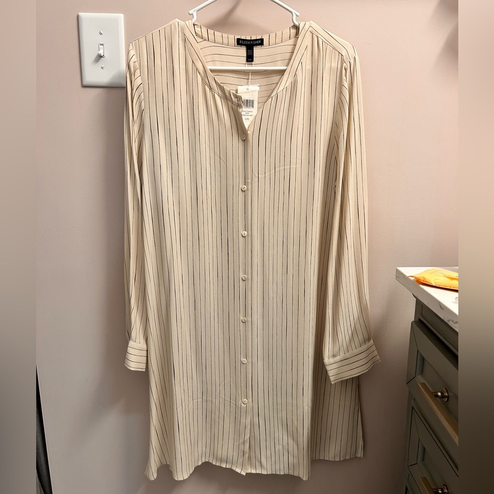 Eileen Fisher Painterly Striped Silk Long Shirt